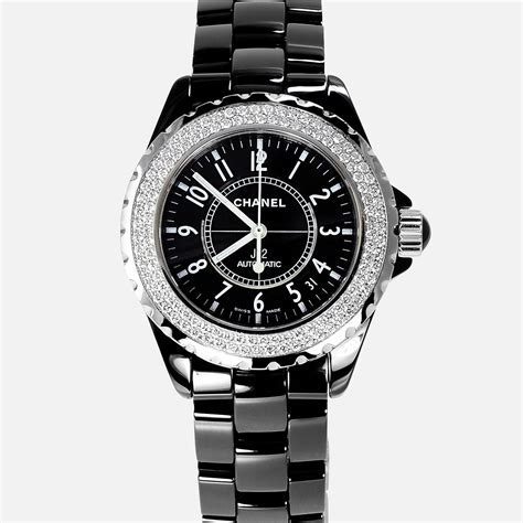 chanel j12 black watch with diamonds|Chanel j12 diamond bezel.